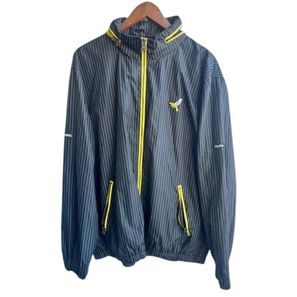 CROOKS & CASTLES Jacket Men’s XL Black and Yellow Pinstripe Jacket Embroidered